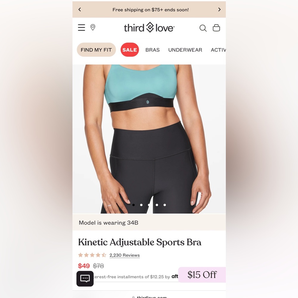 NWT ThirdLove Kinetic Adjustable Sports Bra - 38E (DD)